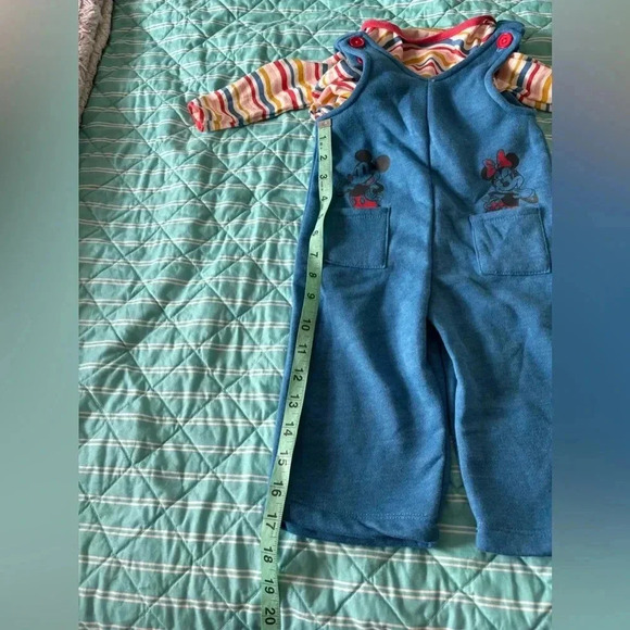 Disney Junior Minnie Girl 12 m Overalls 2 pc Blue with striped long Sleeve top - Picture 4 of 11